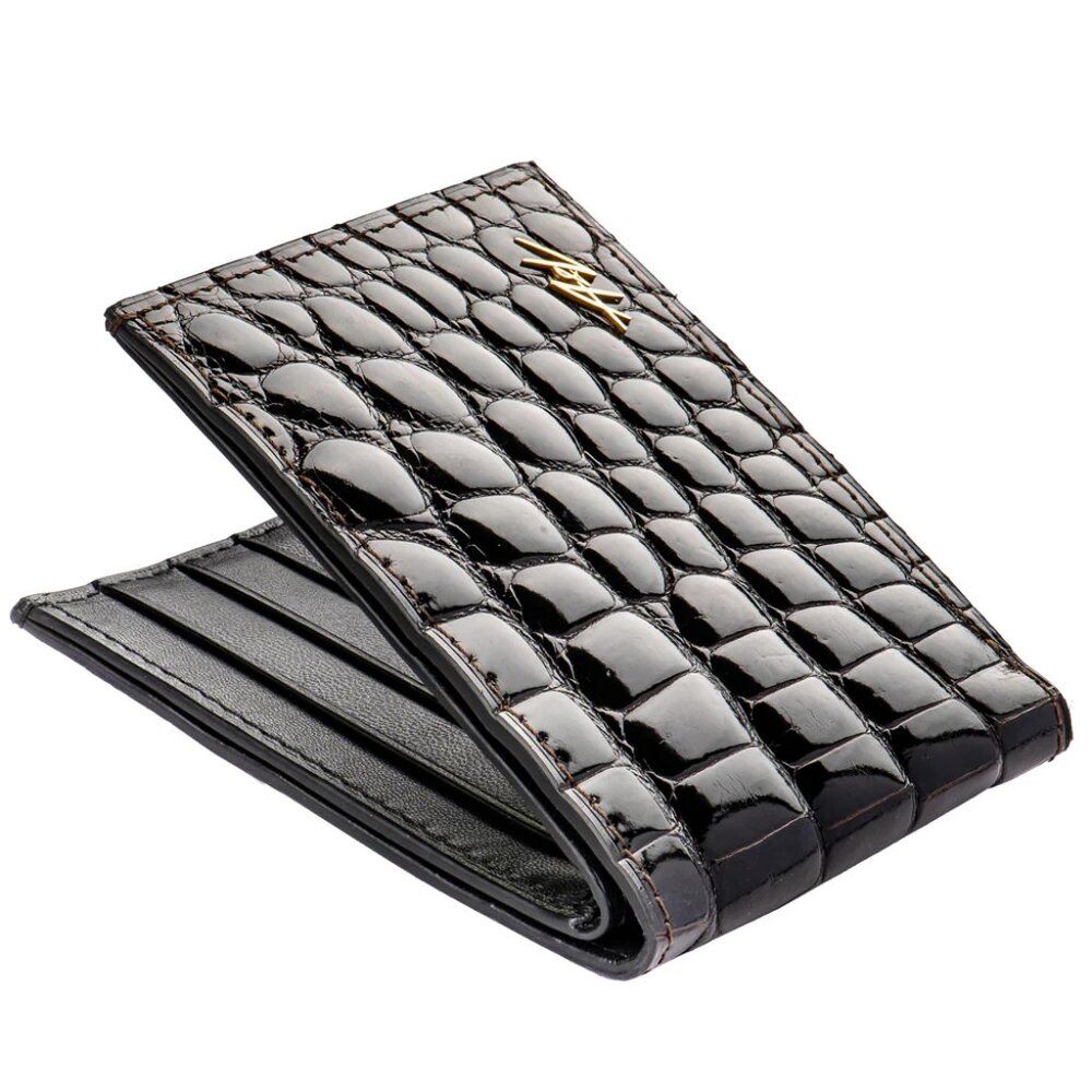 Unisex Exotic Leather Wallet – Alligator Skin Shiny Black